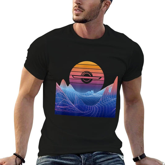 Electric Skateboard Vaporwave Retro Sunset Landscape Float Breathable T-Shirt