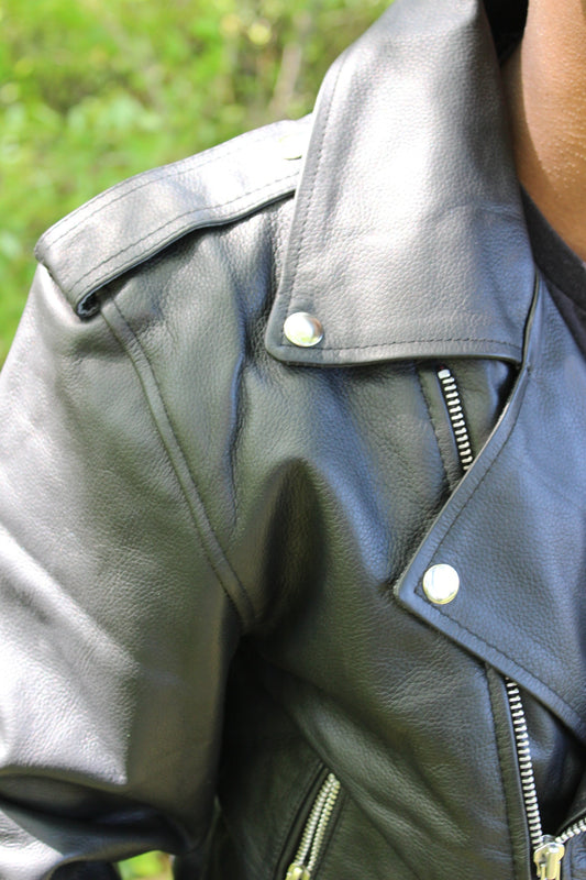 Otter and Fox Leather Biker Jackets in Classic Black
