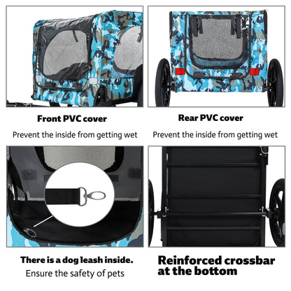 Outdoor Heavy Duty Collapsible Pet Bike Trailer with 16-Inch All-Terrain Wheels & Universal Hitch – Foldable Dog/Cargo Carrier Cart for Bicycles, blue+black