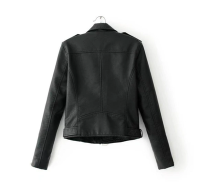 Chic Streetwear Motorcycle Jacket - Women's Slim Fit PU Leather Biker Jacket - Versatile Black & Yellow Hipster Coat