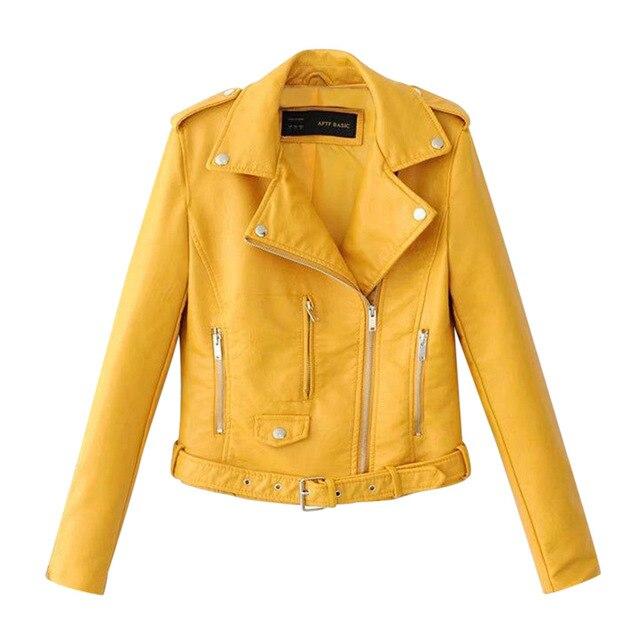 Chic Streetwear Motorcycle Jacket - Women's Slim Fit PU Leather Biker Jacket - Versatile Black & Yellow Hipster Coat