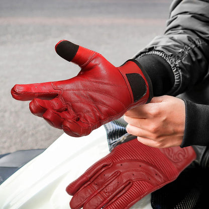 Red Minamoto Motorcycle Riding Gloves with Zip Closure