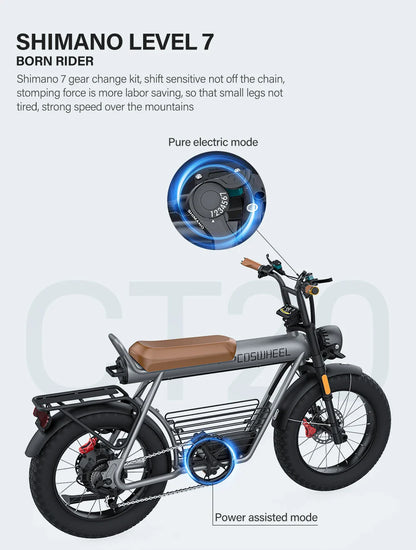 Coswheel Electric Bike CT20 1500W Motorcycle 20Inch Fatbike Ebike Mountain bike 48V 25AH Bikes Adult Electric Bicycle Motocycles