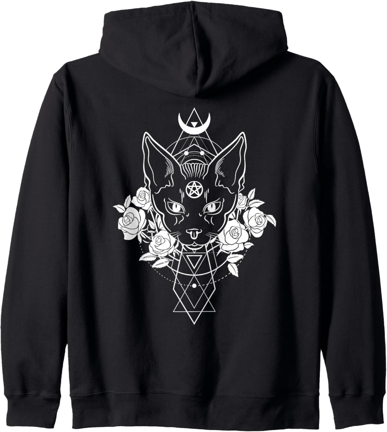 Occult Sacred Geometry Wiccan Pagan Pentagram Cat Satanic Zip Hoodie