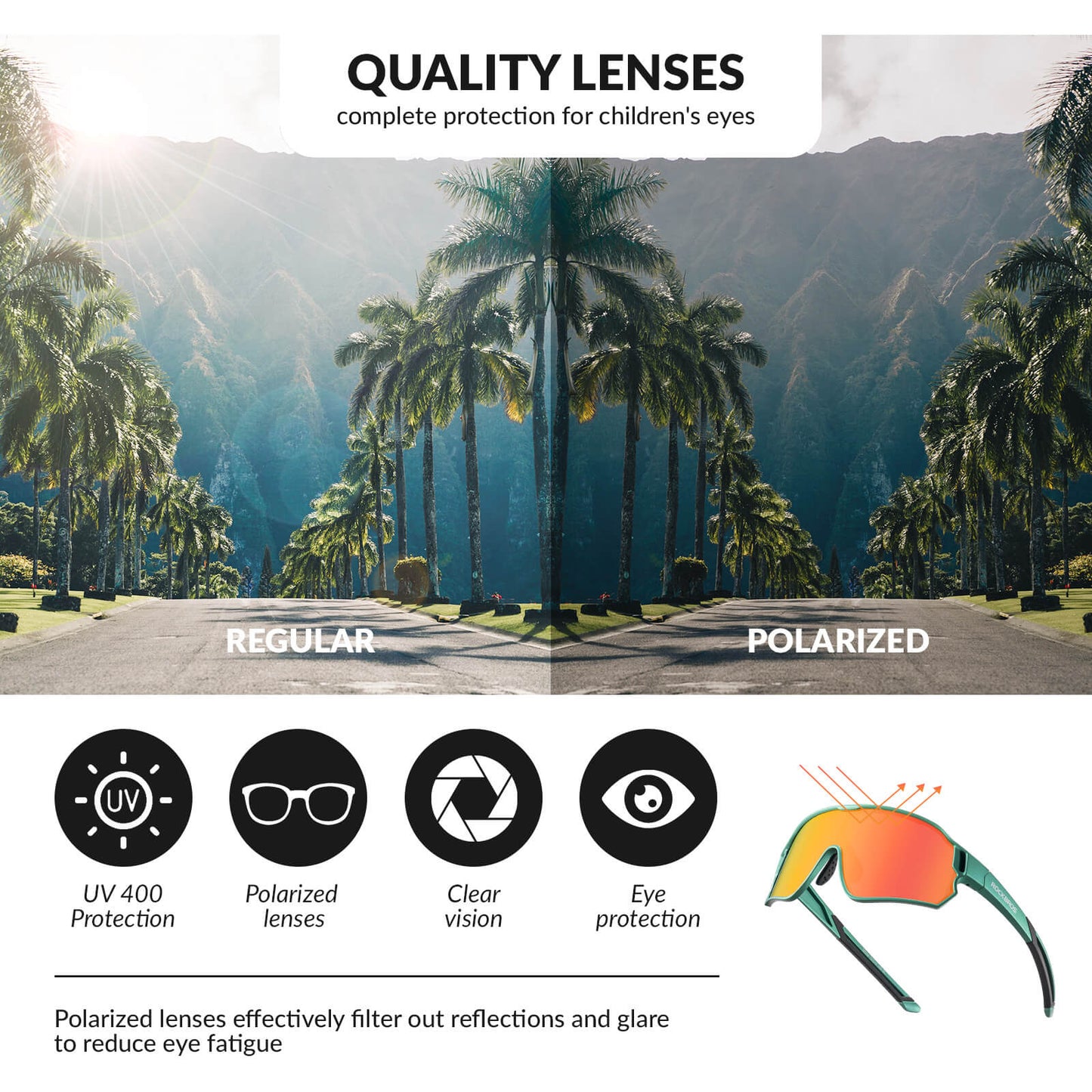 ROCKBROS Kids Polarized Cycling Sunglasses UV400 Bike Glasses