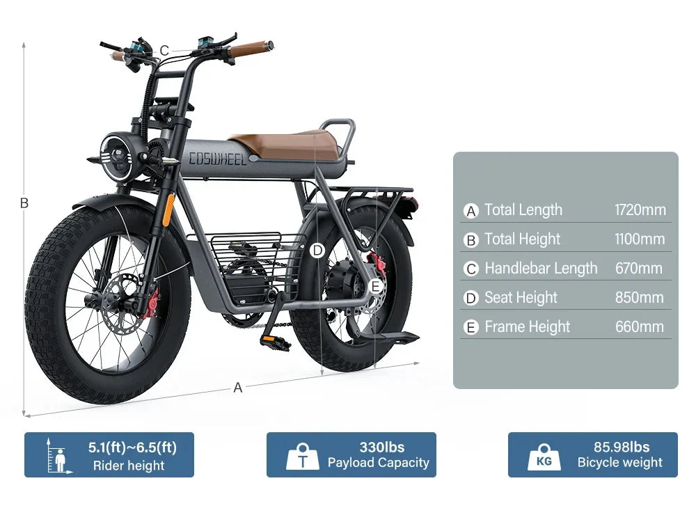 Coswheel Electric Bike CT20 1500W Motorcycle 20Inch Fatbike Ebike Mountain bike 48V 25AH Bikes Adult Electric Bicycle Motocycles