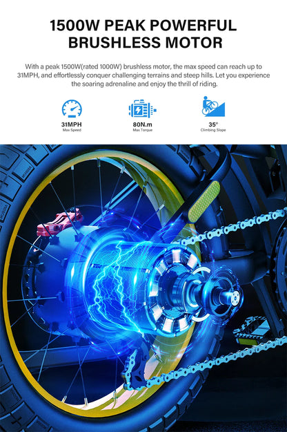 Coswheel Electric Bike CT20 1500W Motorcycle 20Inch Fatbike Ebike Mountain bike 48V 25AH Bikes Adult Electric Bicycle Motocycles