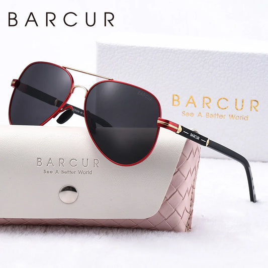 BARCUR Oversize Polarized Sunglasses for Women Trendy Double Beam Design Metal Elliptical Frame with UV400 Protection Fashionable Sun Glasses for Summer Outdoor & Daily Wear