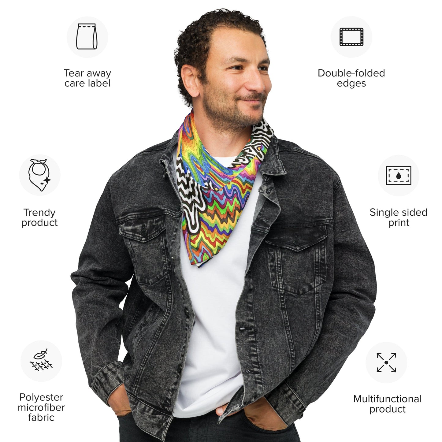 Psychedelic Rave Bandana Reversable Sweat Resistant Face Mask for Music Festivals Men Women