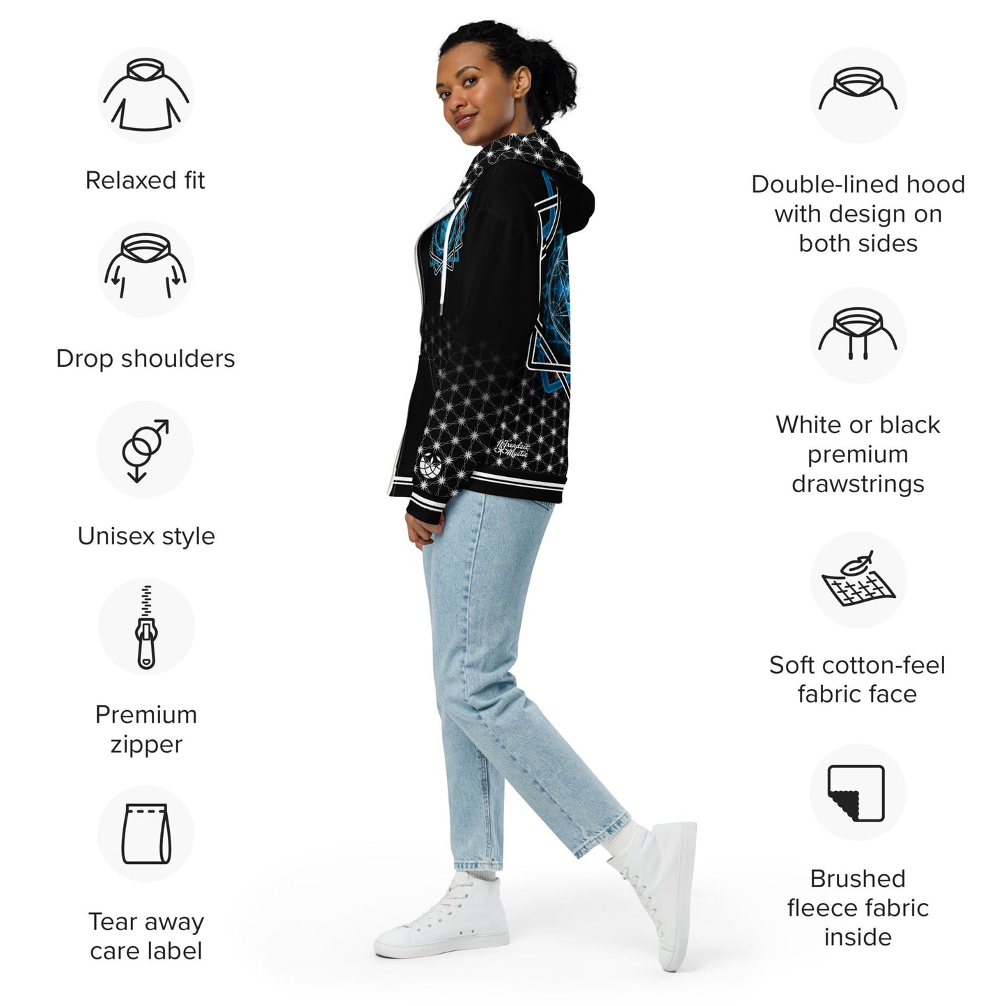 Mystic Melchizedek Hoodie - Merkaba Sigil & Portal | Sacred Geometry Unisex Zip Hoodie