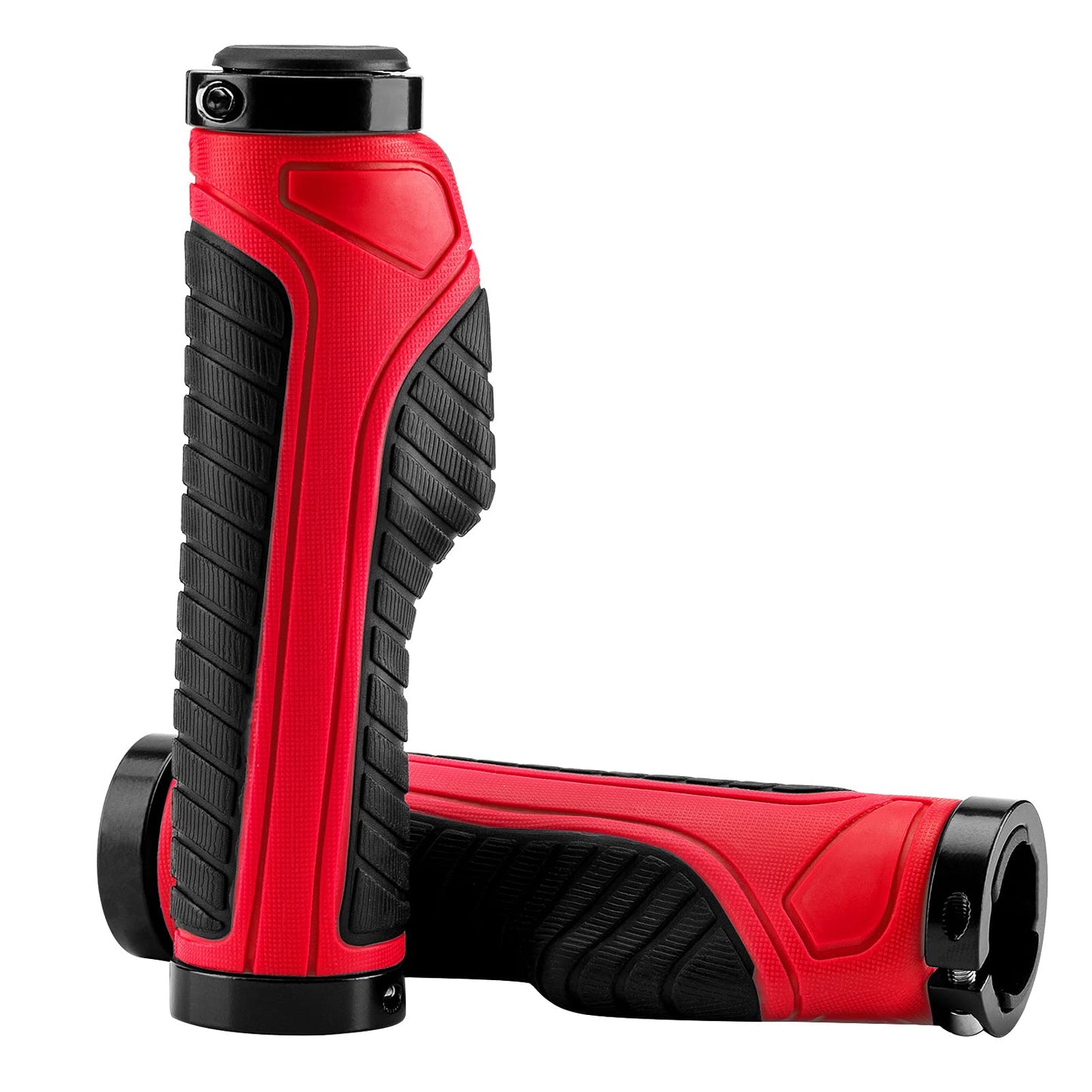 Bike Handle Grips with Double Lock-On Clamps – Aluminum Ends for MTB & BMX