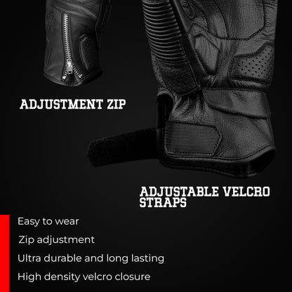 Olympus Knuckle-Protected Leather Motorcycle Gloves with Zipper Closure