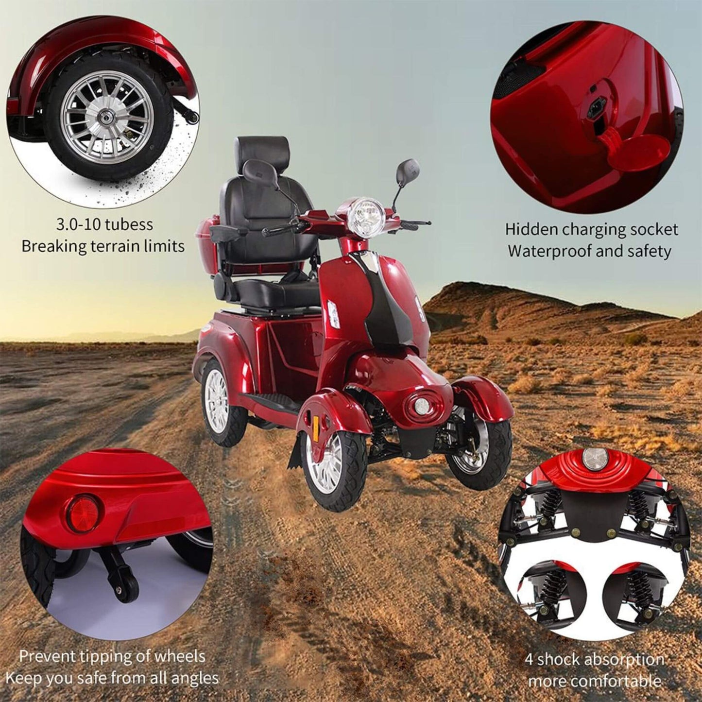 Zvg Premium 4-Wheel Electric Motorized Adults Travel Mobility Scooter For Adults, 800W (SAK94712)